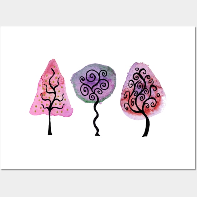 Happy Swirly Trees Wall Art by Heartsake